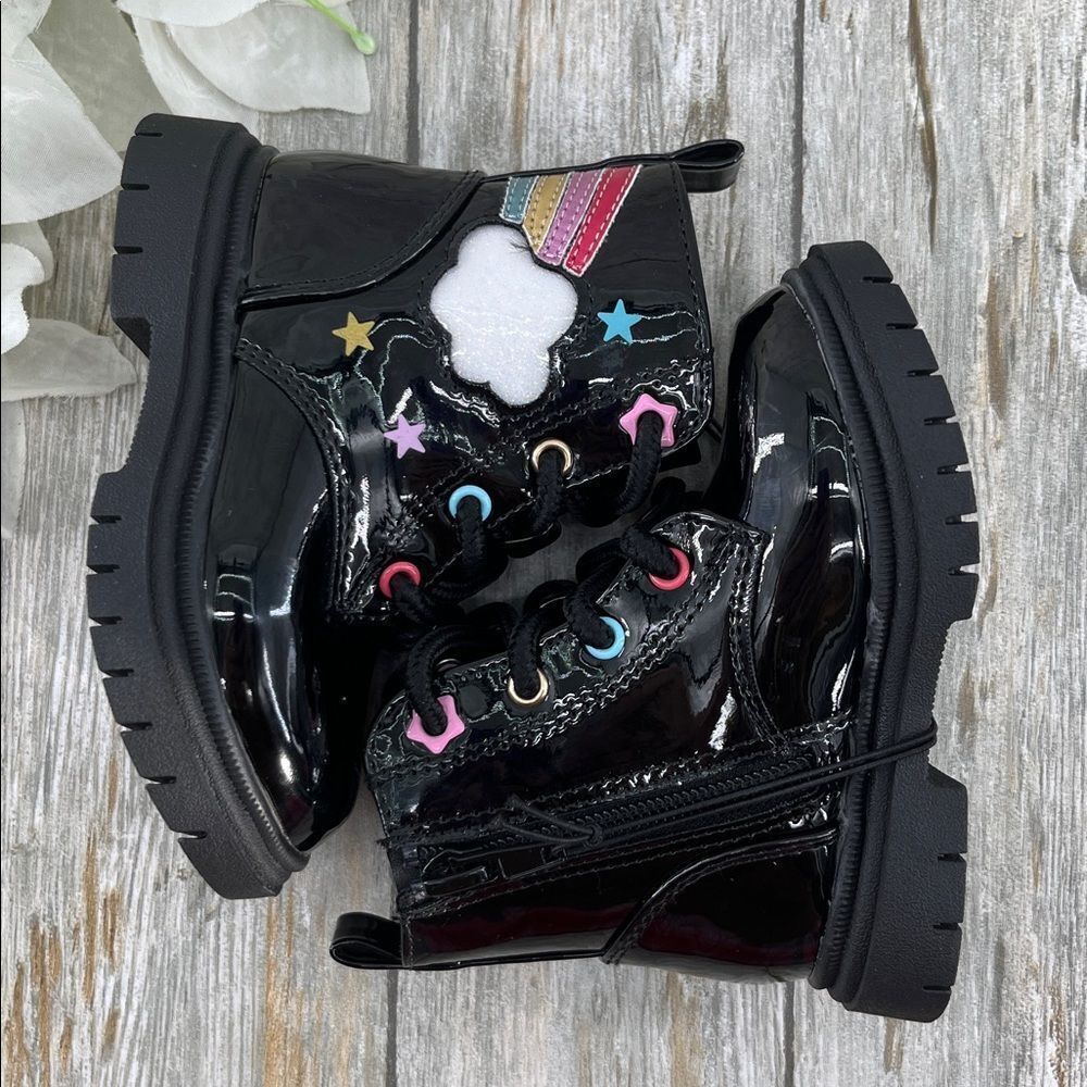 Baby Girl Patent Boots Lace up Bootie Shoes Size 5
